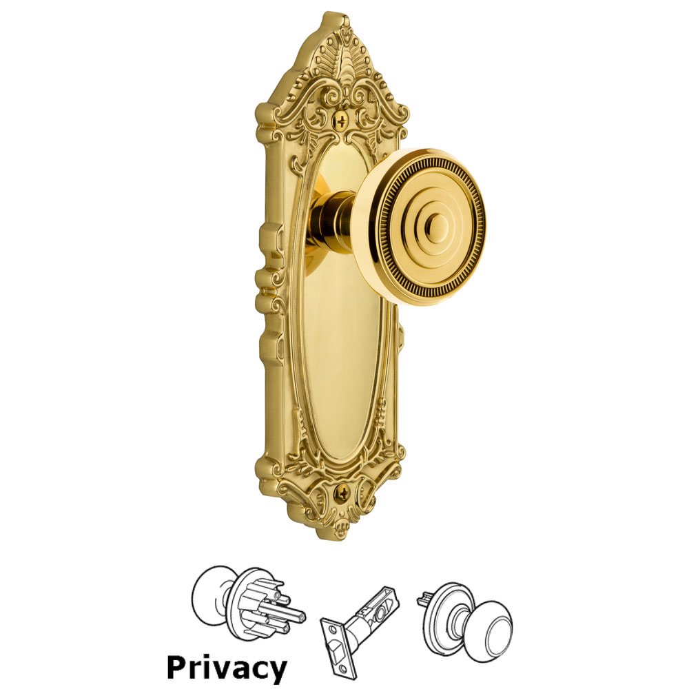 Grandeur Grandeur Grande Victorian Plate Privacy with Soleil Knob in Polished Brass