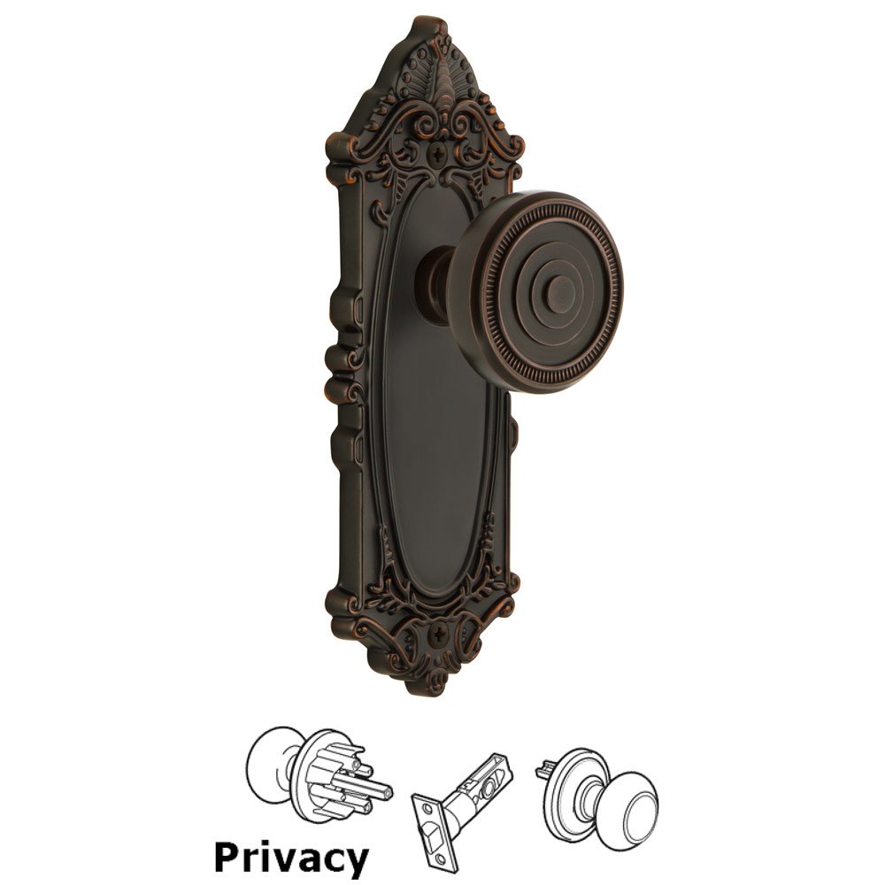 Grandeur Grandeur Grande Victorian Plate Privacy with Soleil Knob in Timeless Bronze