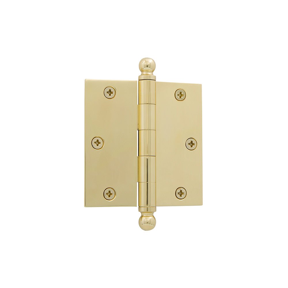 Grandeur 3 1/2" Ball Tip Residential Hinge with Square Corners in Unlacquered Brass