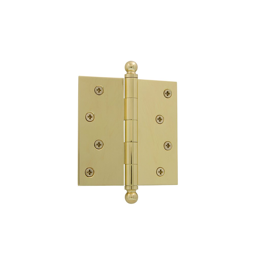 Grandeur 4" Ball Tip Residential Hinge with Square Corners in Unlacquered Brass