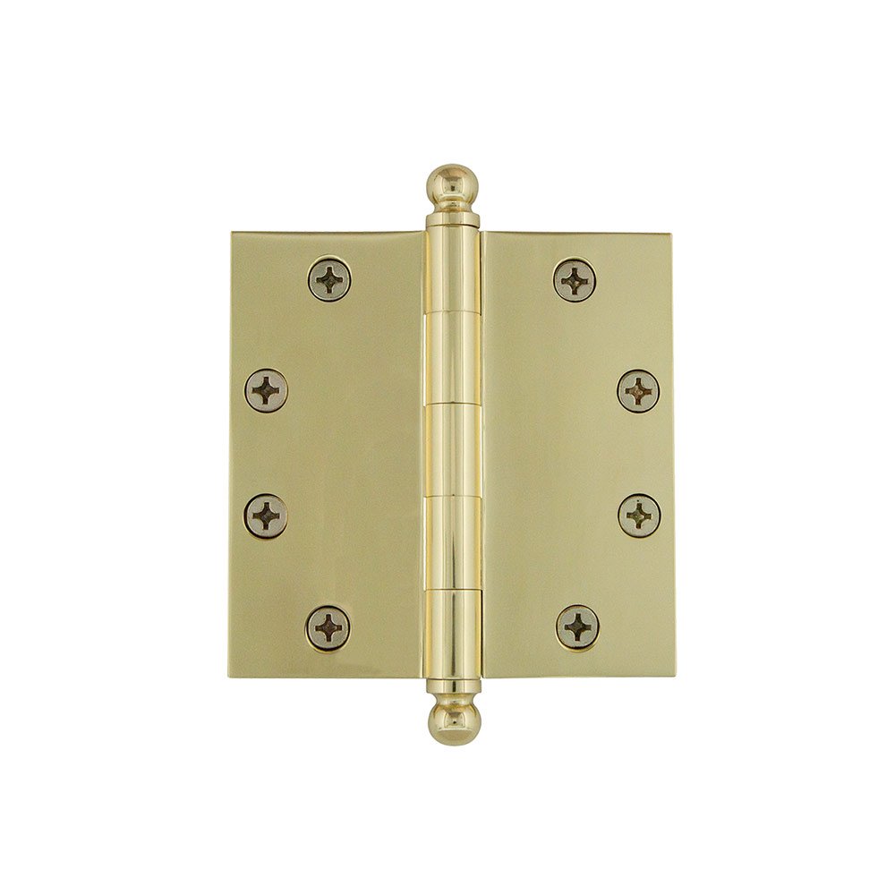 Grandeur 4 1/2" Ball Tip Heavy Duty Hinge with Square Corners in Unlacquered Brass
