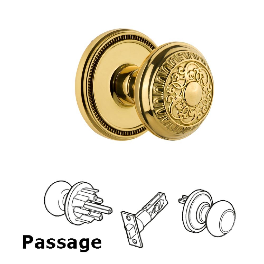 Grandeur Soleil Rosette Passage with Windsor Knob in Polished Brass