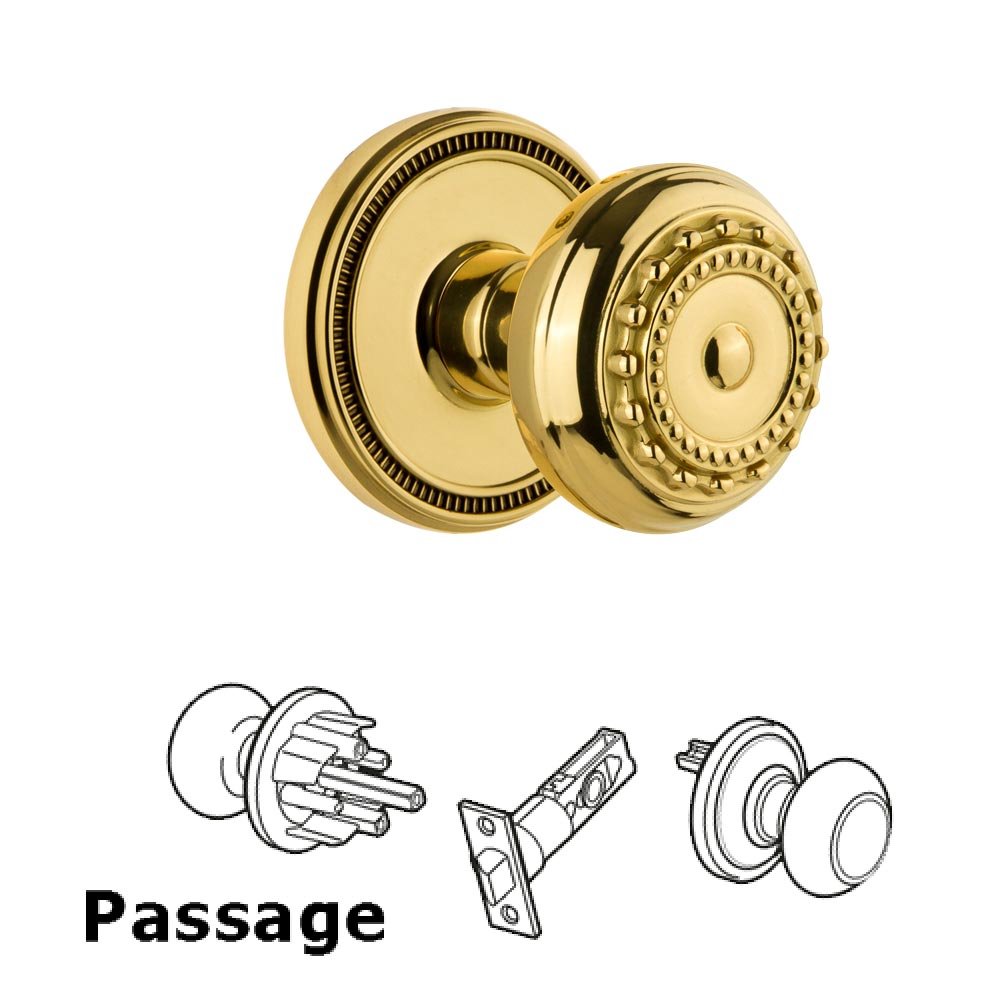 Grandeur Soleil Rosette Passage with Parthenon Knob in Polished Brass