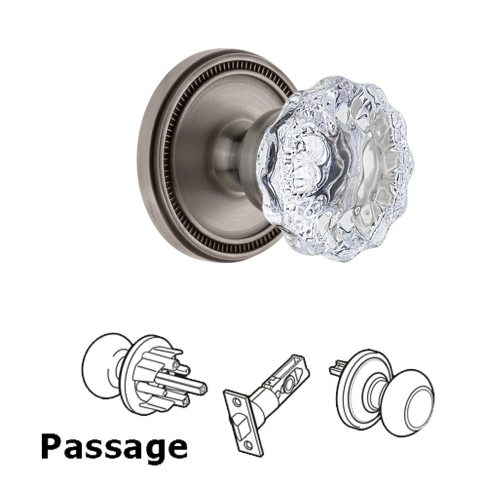 Grandeur Soleil Rosette Passage with Fontainebleau Crystal Knob in Antique Pewter