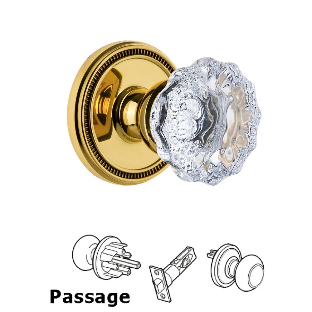 Grandeur Soleil Rosette Passage with Fontainebleau Crystal Knob in Polished Brass