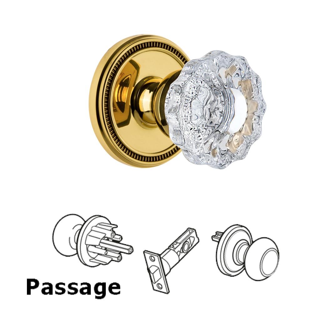 Grandeur Soleil Rosette Passage with Versailles Crystal Knob in Polished Brass