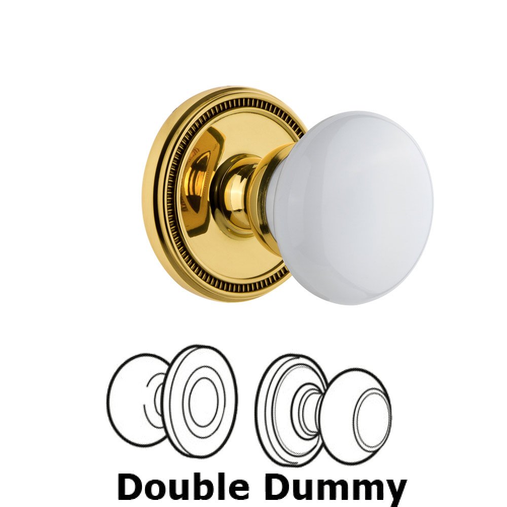 Grandeur Soleil Rosette Double Dummy with Hyde Park White Porcelain Knob in Polished Brass