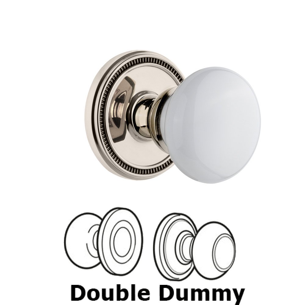 Grandeur Soleil Rosette Double Dummy with Hyde Park White Porcelain Knob in Polished Nickel