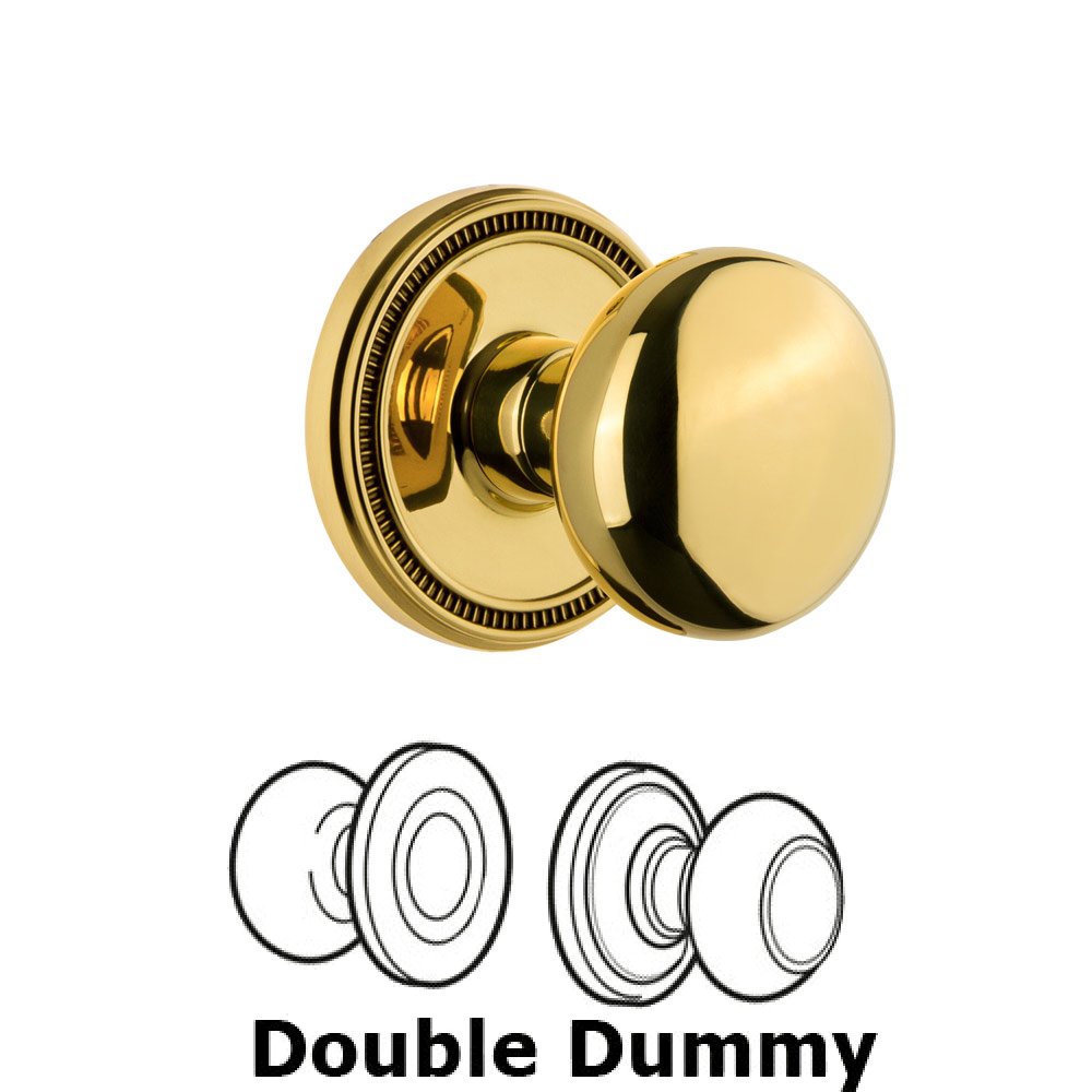 Grandeur Soleil Rosette Double Dummy with Fifth Avenue Knob in Polished Brass