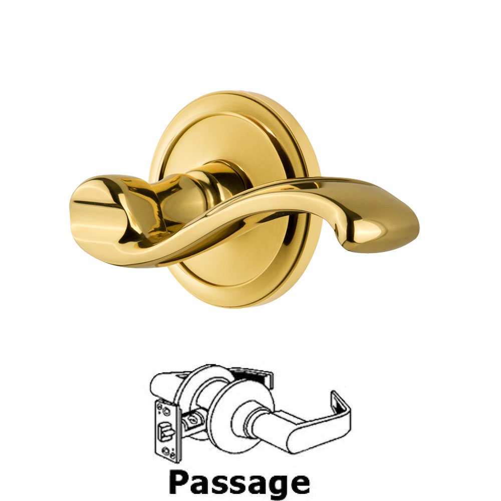 Grandeur Passage Circulaire Rosette with Portofino Left Handed Lever in Polished Brass