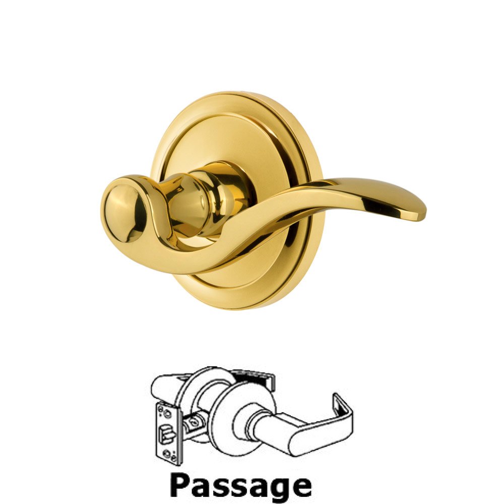 Grandeur Passage Circulaire Rosette with Bellagio Left Handed Lever in Polished Brass