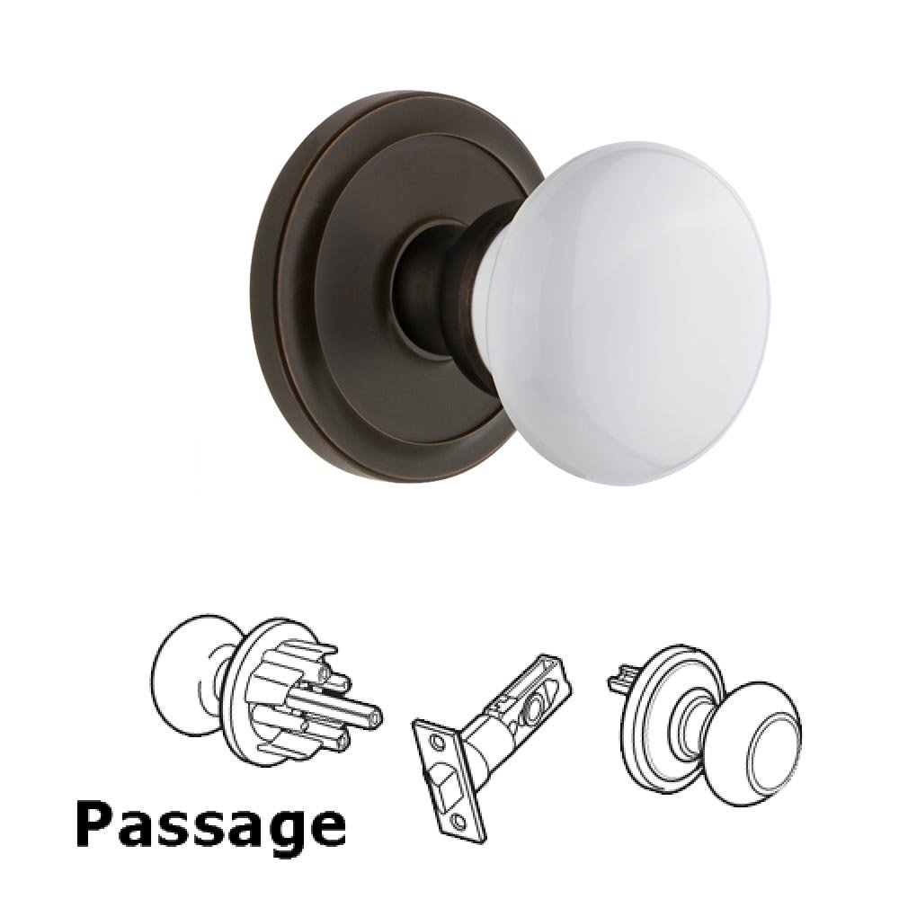 Grandeur Circulaire Rosette Passage with Hyde Park White Porcelain Knob in Timeless Bronze