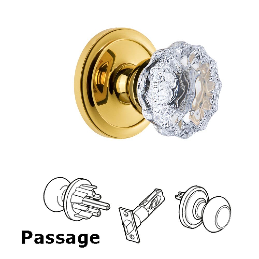 Grandeur Grandeur Circulaire Rosette Passage with Fontainebleau Crystal Knob in Polished Brass
