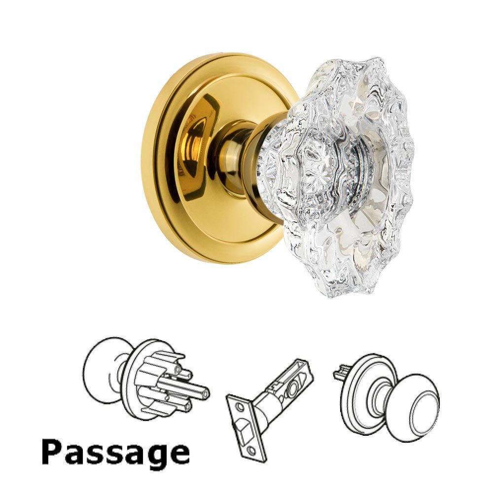 Grandeur Grandeur Circulaire Rosette Passage with Biarritz Crystal Knob in Polished Brass