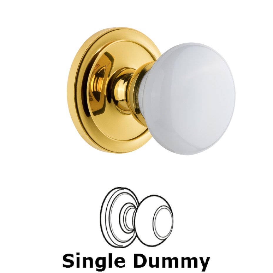 Grandeur Circulaire Rosette Dummy with Hyde Park White Porcelain Knob in Polished Brass