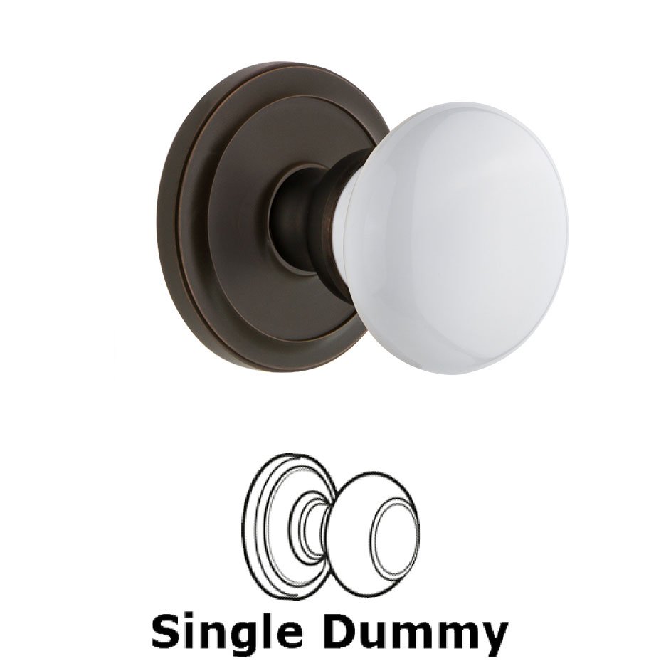 Grandeur Circulaire Rosette Dummy with Hyde Park White Porcelain Knob in Timeless Bronze