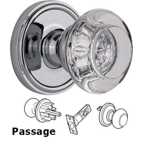 Grandeur Passage Knob - Georgetown with Bordeaux Crystal Knob in Bright Chrome