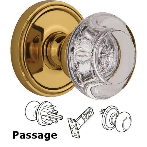 Grandeur Passage Knob - Georgetown with Bordeaux Crystal Knob in Polished Brass