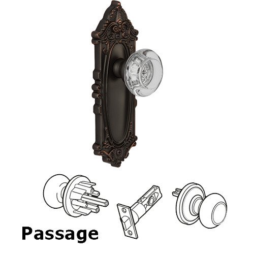 Grandeur Passage Knob - Grande Victorian Plate with Bordeaux Crystal Knob in Timeless Bronze