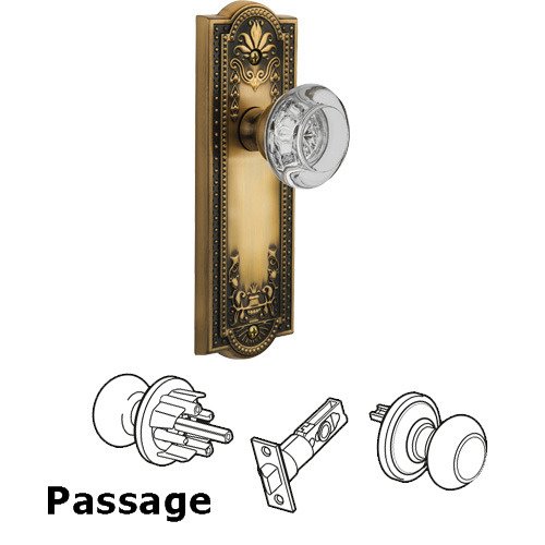 Grandeur Passage Knob - Parthenon Plate with Bordeaux Crystal Knob in Vintage Brass