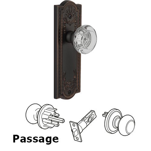 Grandeur Passage Knob - Parthenon Plate with Bordeaux Crystal Knob in Timeless Bronze