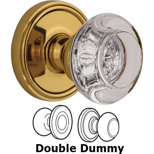 Grandeur Double Dummy - Georgetown with Bordeaux Crystal Knob in Polished Brass