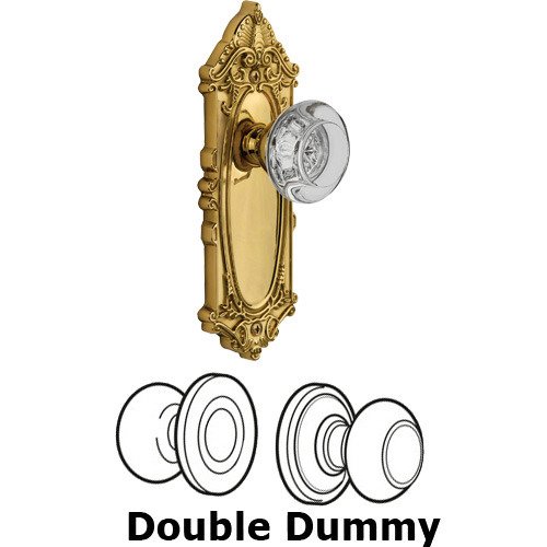 Grandeur Double Dummy - Grande Victorian Plate with Bordeaux Crystal Knob in Polished Brass