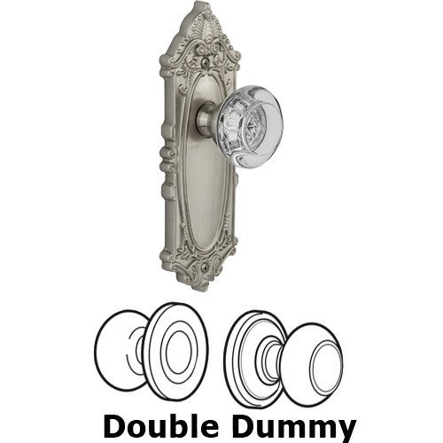 Grandeur Double Dummy - Grande Victorian Plate with Bordeaux Crystal Knob in Satin Nickel
