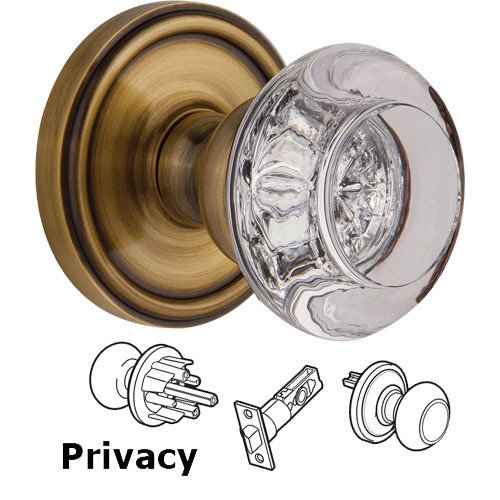 Grandeur Privacy Knob - Georgetown with Bordeaux Crystal Knob in Vintage Brass
