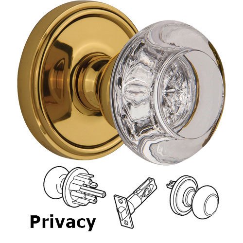 Grandeur Privacy Knob - Georgetown with Bordeaux Crystal Knob in Polished Brass