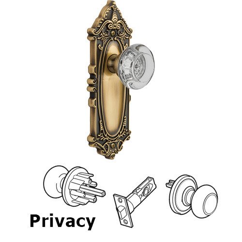 Grandeur Privacy Knob - Grande Victorian Plate with Bordeaux Crystal Knob in Vintage Brass
