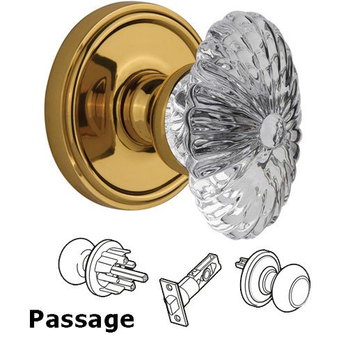 Grandeur Passage Knob - Georgetown with Burgundy Crystal Knob in Polished Brass