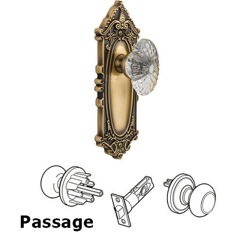 Grandeur Passage Knob - Grande Victorian Plate with Burgundy Crystal Knob in Vintage Brass