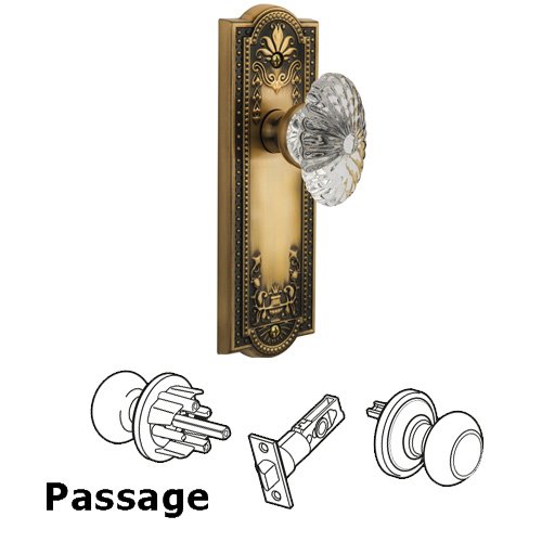 Grandeur Passage Knob - Parthenon Plate with Burgundy Crystal Knob in Vintage Brass