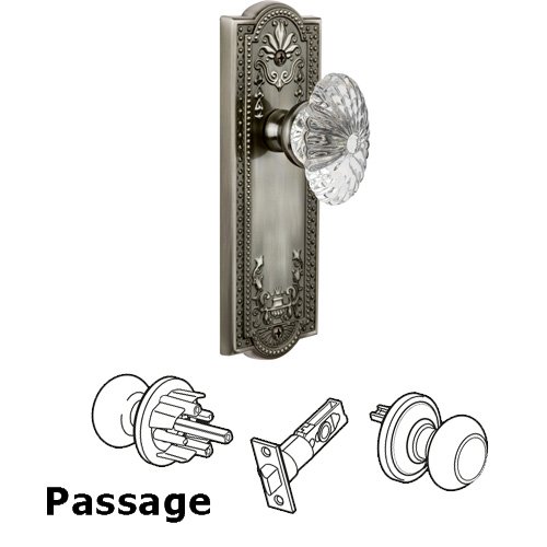 Grandeur Passage Knob - Parthenon Plate with Burgundy Crystal Knob in Antique Pewter