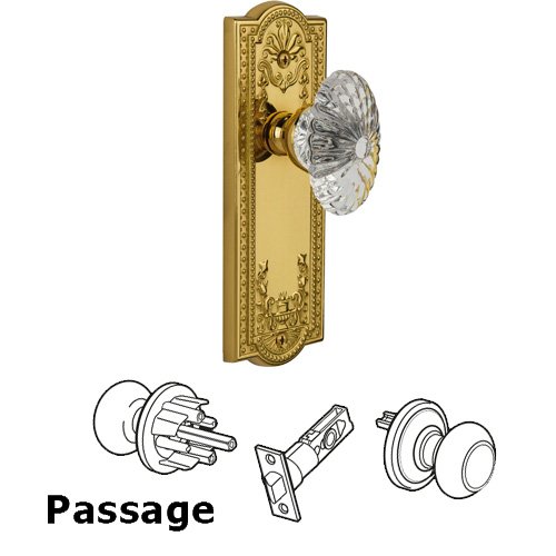 Grandeur Passage Knob - Parthenon Plate with Burgundy Crystal Knob in Polished Brass