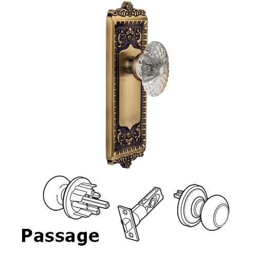 Grandeur Passage Knob - Windsor Plate with Burgundy Crystal Knob in Vintage Brass