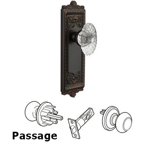 Grandeur Passage Knob - Windsor Plate with Burgundy Crystal Knob in Timeless Bronze