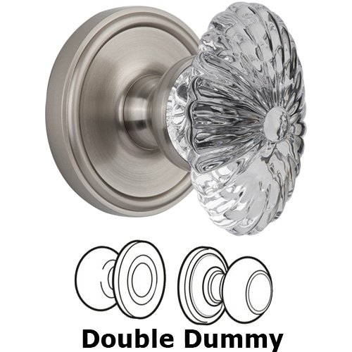 Grandeur Double Dummy - Georgetown with Burgundy Crystal Knob in Satin Nickel