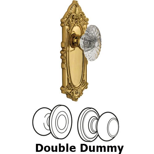 Grandeur Double Dummy - Grande Victorian Plate with Burgundy Crystal Knob in Polished Brass