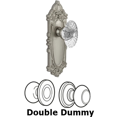 Grandeur Double Dummy - Grande Victorian Plate with Burgundy Crystal Knob in Satin Nickel