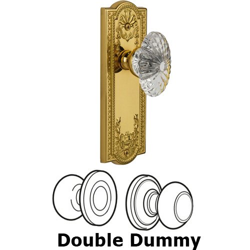 Grandeur Double Dummy - Parthenon Plate with Burgundy Crystal Knob in Polished Brass