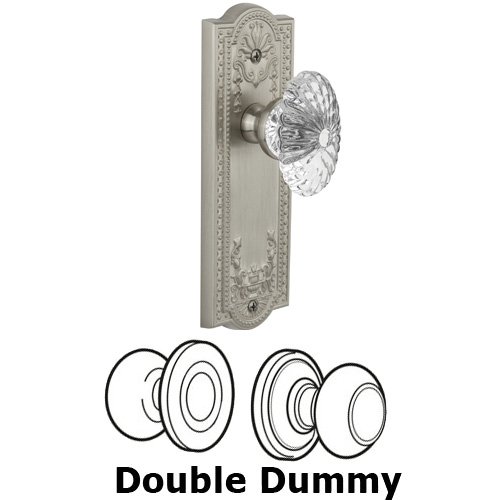 Grandeur Double Dummy - Parthenon Plate with Burgundy Crystal Knob in Satin Nickel