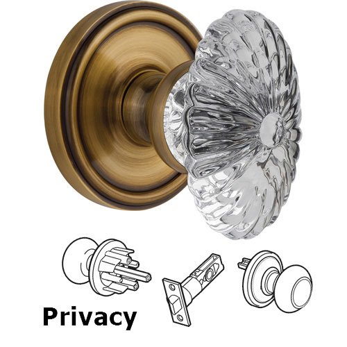 Grandeur Privacy Knob - Georgetown with Burgundy Crystal Knob in Vintage Brass