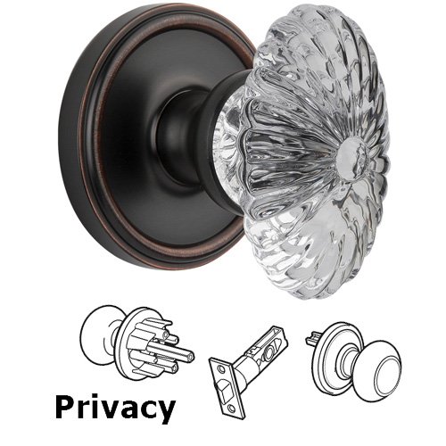 Grandeur Privacy Knob - Georgetown with Burgundy Crystal Knob in Timeless Bronze