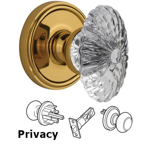 Grandeur Privacy Knob - Georgetown with Burgundy Crystal Knob in Polished Brass