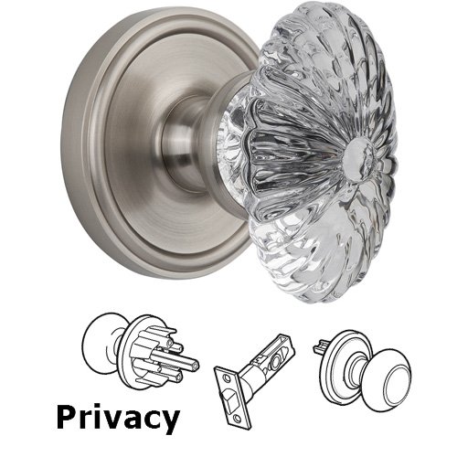 Grandeur Privacy Knob - Georgetown with Burgundy Crystal Knob in Satin Nickel