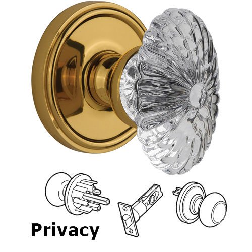Grandeur Privacy Knob - Georgetown with Burgundy Crystal Knob in Lifetime Brass