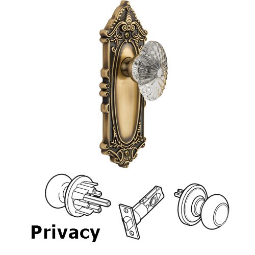 Grandeur Privacy Knob - Grande Victorian Plate with Burgundy Crystal Knob in Vintage Brass
