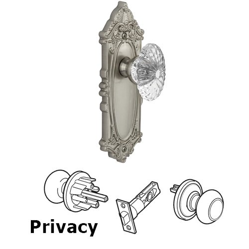 Grandeur Privacy Knob - Grande Victorian Plate with Burgundy Crystal Knob in Satin Nickel